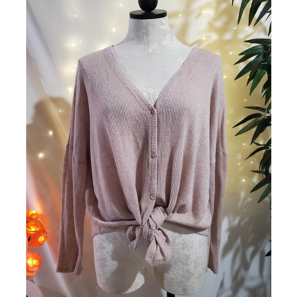 Babaton The Group Taurus Button Long Sleeve Knit Cardigan Sweater Womens Size L